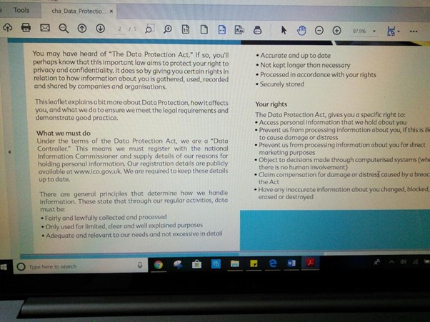 PART 1 CHA dATA PROTECTION LEAFLET