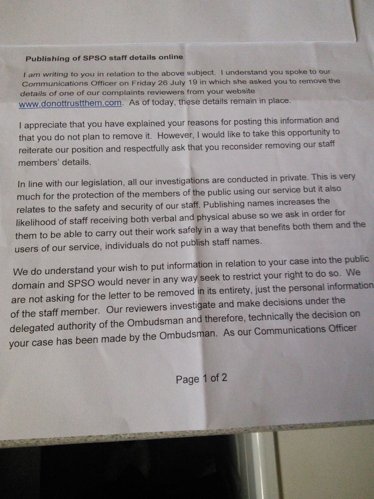SPSO letter to remove name