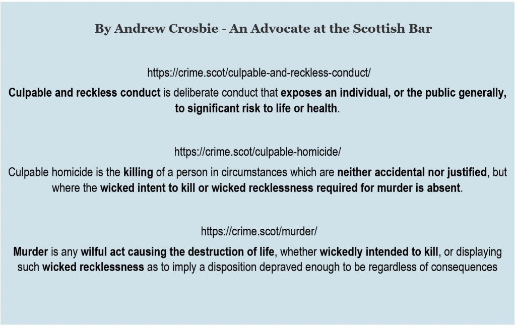 reckess, conduct, homicide or murder A. Crosbie